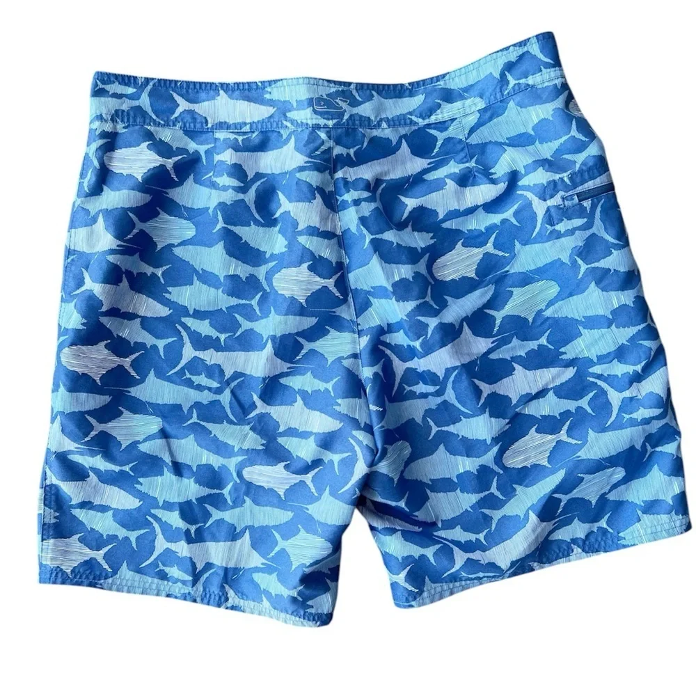 Vineyard Vines Ocean Fish Shark Pattern Board Shorts Blue Trunks Mens 38